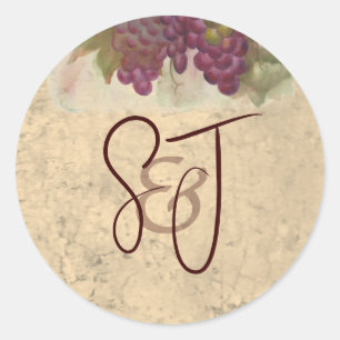 Vineyard Wedding Monogram Personalized Initials Classic Round Sticker