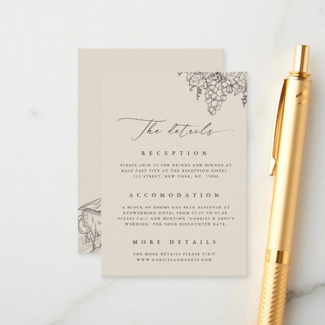 Vineyard Wedding Napa California Winery Details Enclosure Card (Front/Back In Situ)