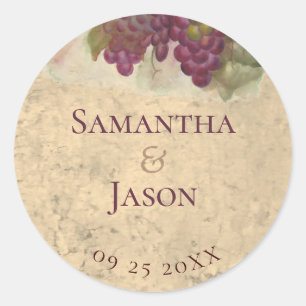 Vineyard Wedding Watercolor Grapes Classic Round Sticker