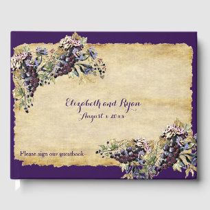 Vineyard Wedding Watercolor Grapes on Rustic Paper Guest Book