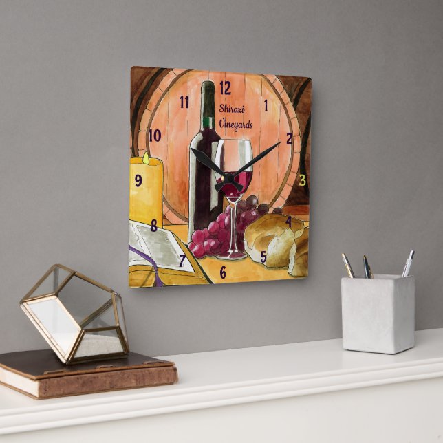 Vineyard Wine and Bread Personalised  Square Wall Clock (Office)