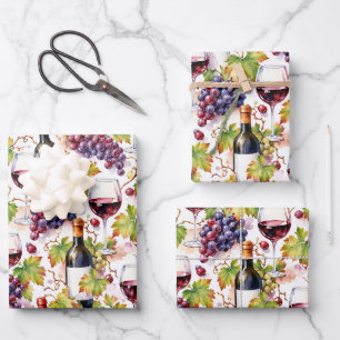 Vineyard Wine and Grape Watercolor Wrapping Paper Sheet