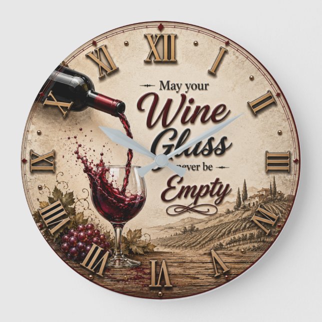 Vineyard Wine Lover Decor Large Clock (Front)