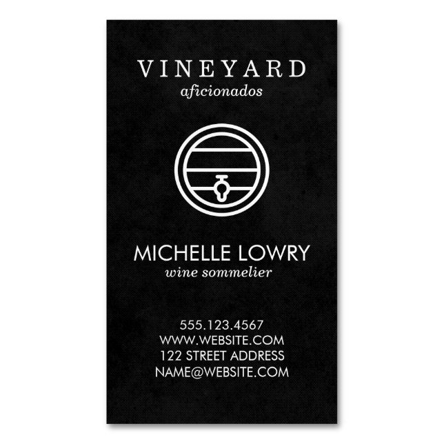 Vineyard Wine Lux Black | Wine Tasting Magnetic Business Card (Front Vertical)