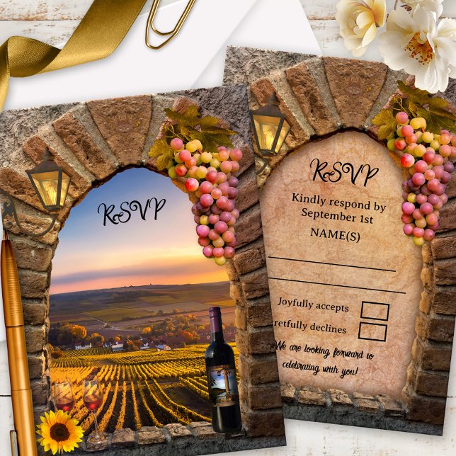 Vineyard Winery Classic Italian Wedding RSVP Card (Romantic wedding RSVP card featuring a classic Italian wine or vineyard theme - fall wedding)