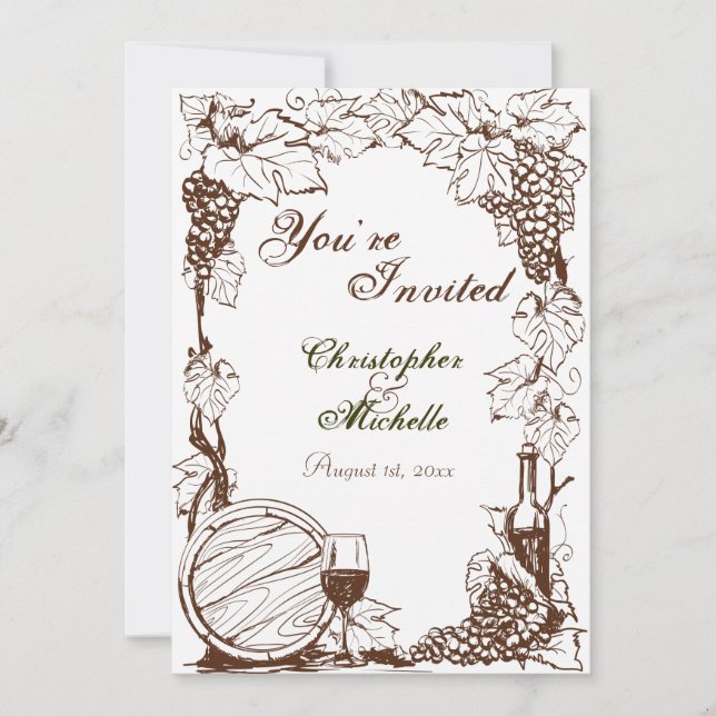 Vineyard Winery Grape Vines Sketch Wedding Invitation (Front)
