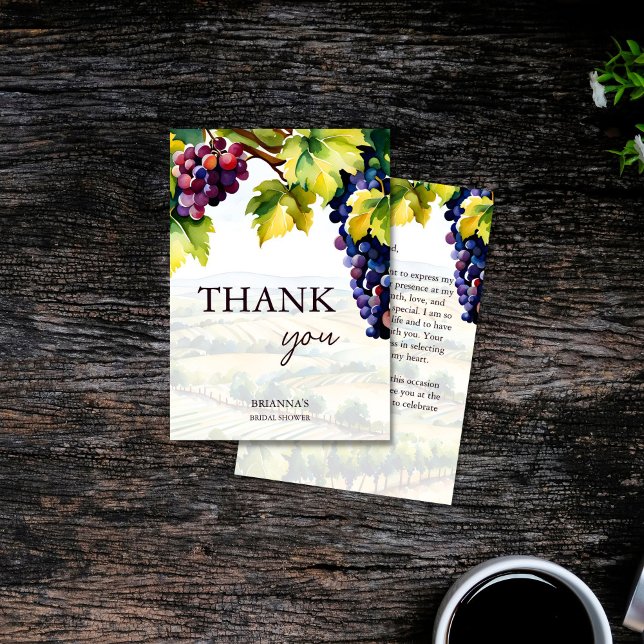 Vineyard winery summer garden bridal shower thank you card (Vineyard winery summer garden grapes bridal shower thank you card wine themed thank you cards)