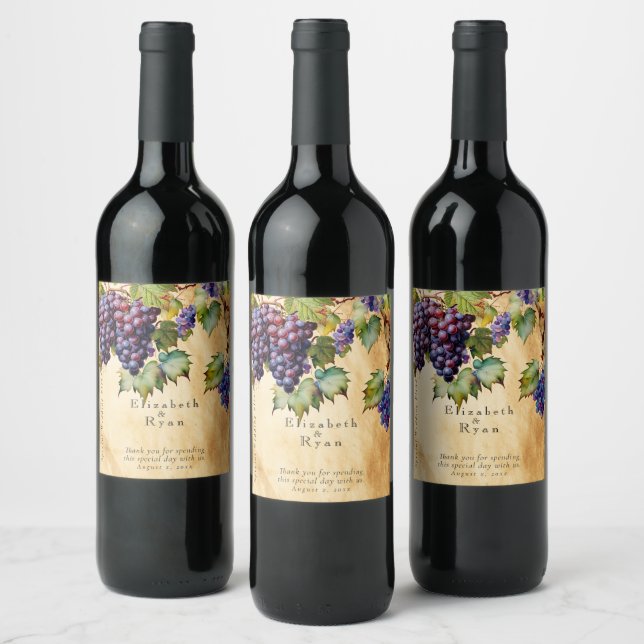 Vineyard  Winery Wedding  Grapevines Wine Label (Bottles)