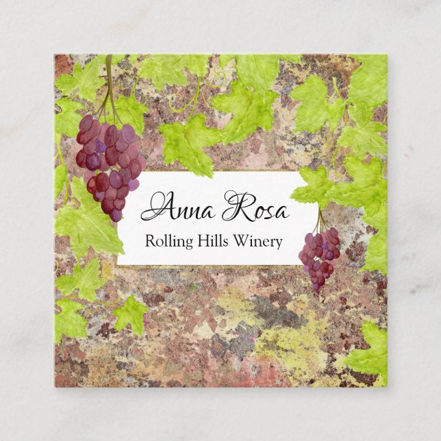 *~* Vineyard Winery Wine Cellar Wine Cluster Grape Square Business Card (Front)