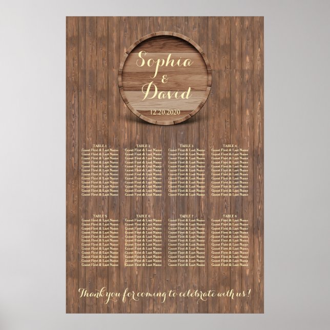 Vineyard Wooden Barrel Wedding Seating Chart (Front)