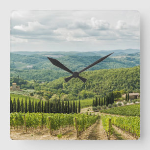 Vineyards landscapes in the morning in Chianti. Square Wall Clock