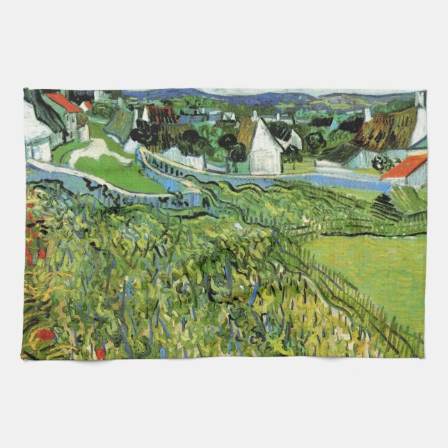 Vineyards with View of Auvers by Vincent van Gogh Tea Towel (Horizontal)