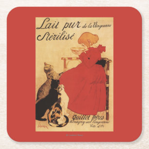 Vingeanne Milk Girl with Cats Square Paper Coaster