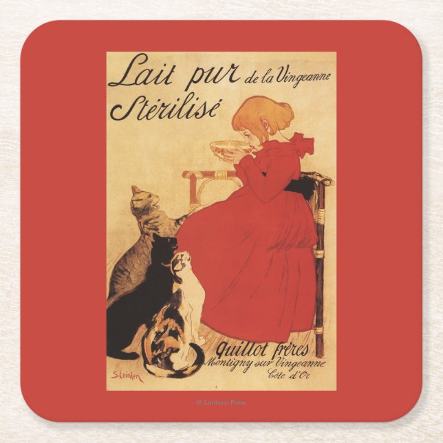Vingeanne Milk Girl with Cats Square Paper Coaster (Front)