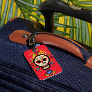 Vingtage Rock Skull Rose Floral Luggage Tag