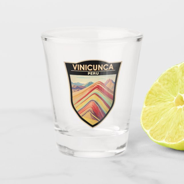 Vinicunca Peru Travel Art Vintage Shot Glass (Front)