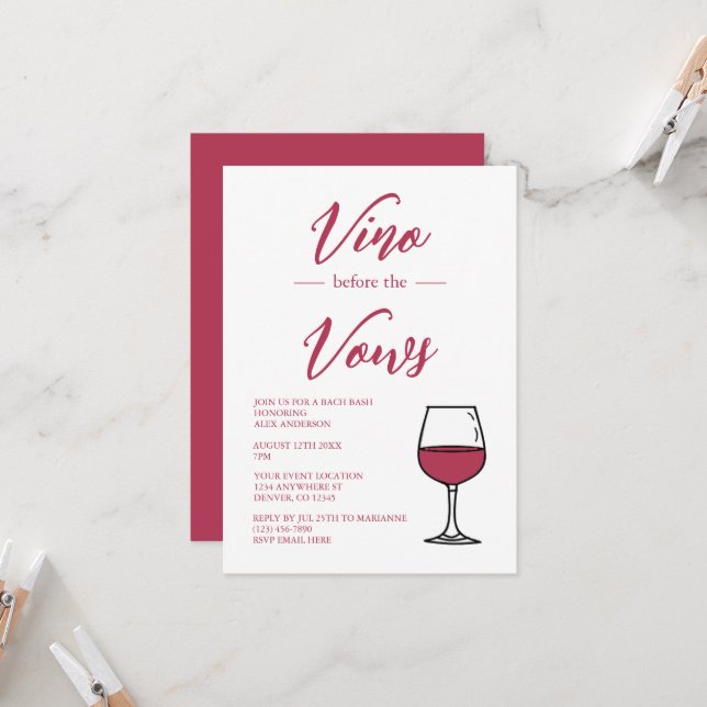 Vino Before The Vows Bach Bash Invitation (Front/Back In Situ)