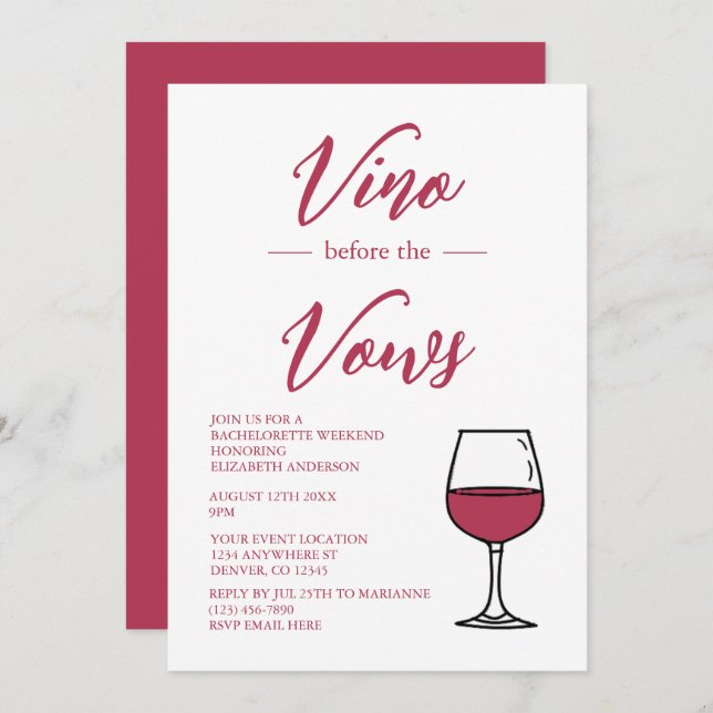 Vino Before The Vows Bachelorette Party Invitation (Front/Back)