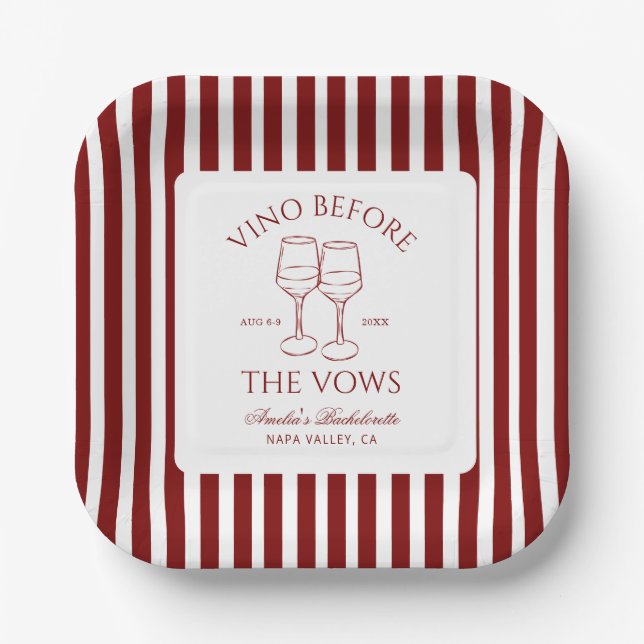 Vino Before the Vows Bachelorette Weekend Paper Plate (Front)
