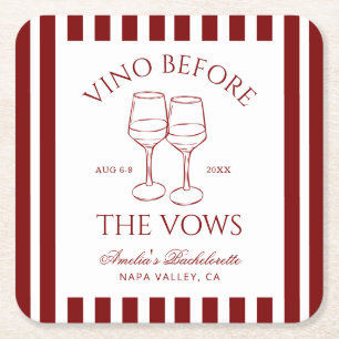 Vino Before the Vows Bachelorette Weekend Square Paper Coaster