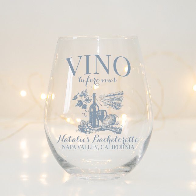 Vino Before Vows Bach Custom Winery Bachelorette Stemless Wine Glass (Creator Uploaded)