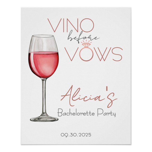 Vino Before Vows Bachelorette / Bridal Party Sign (Front)