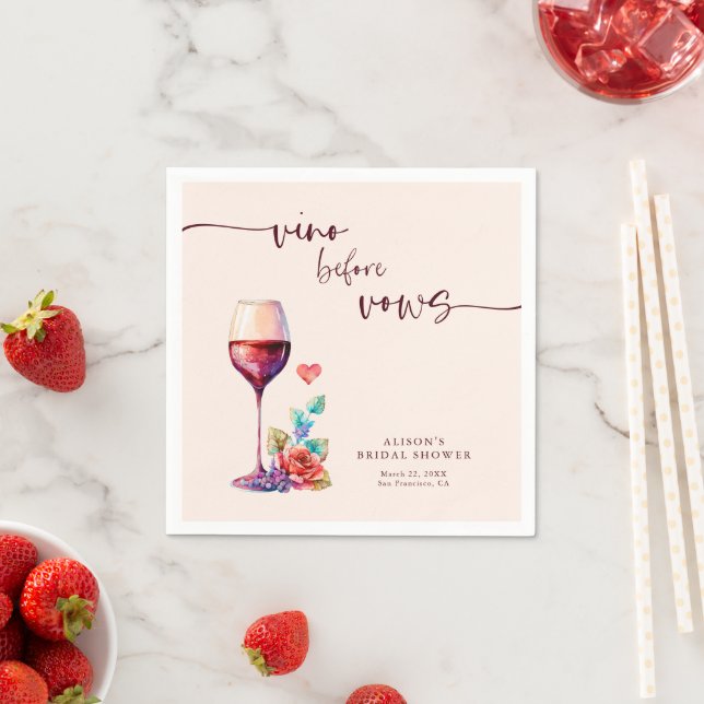 Vino Before Vows Bridal Shower Burgundy Napkin (Insitu)