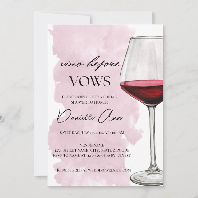 Vino Before Vows Bridal Shower Invitation (Front)