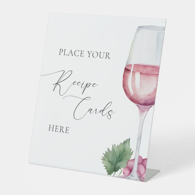Vino before Vows Bridal Shower Recipe Cards Pedestal Sign (Front)
