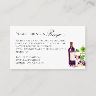 Vino Before Vows Bridal Shower Recipe Request  Enclosure Card