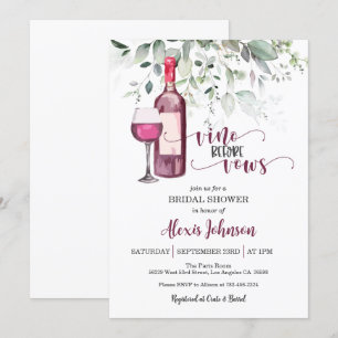Vino Before Vows Bridal Shower (Red)  Invitation