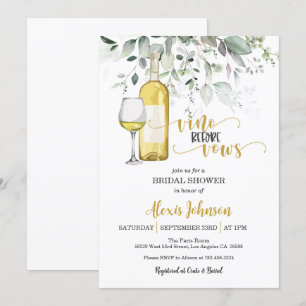Vino Before Vows Bridal Shower (White)  Invitation