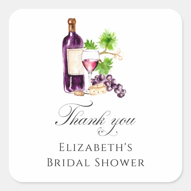 Vino Before Vows Bridal Shower Wine Thank you Square Sticker (Front)