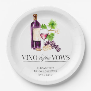 Vino Before Vows Bridal Shower Wine Watercolor Paper Plate