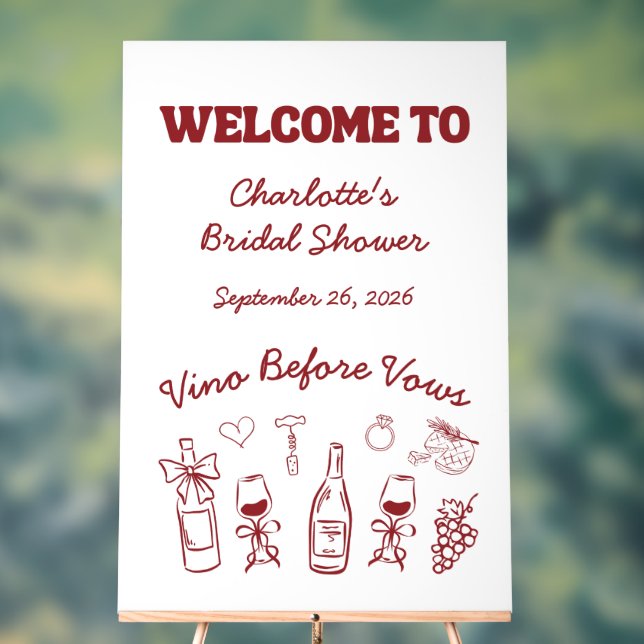 Vino Before Vows Burgundy Bridal Shower Acrylic Sign (Neutral)