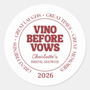 Vino Before Vows Burgundy Bridal Shower Classic Round Sticker