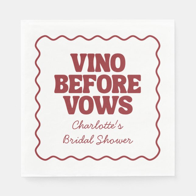 Vino Before Vows Burgundy Bridal Shower Napkin (Front)