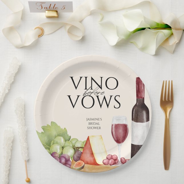 Vino before Vows Charcuterie Board Bridal Shower Paper Plate (Wedding)