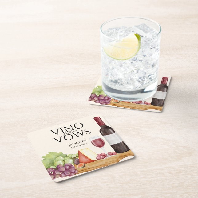 Vino before Vows Charcuterie Board Bridal Shower Square Paper Coaster (Insitu)