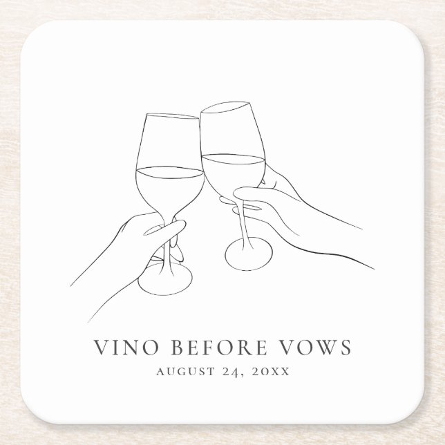 Vino Before Vows Chic Wine Bridal Shower Square Paper Coaster (Front)
