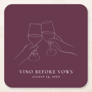 Vino Before Vows Chic Wine Bridal Shower Square Paper Coaster