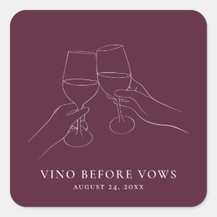Vino Before Vows Chic Wine Bridal Shower Square Sticker