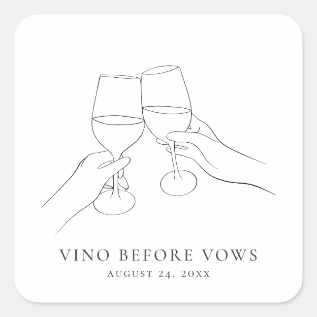 Vino Before Vows Chic Wine Bridal Shower Square Sticker (Front)