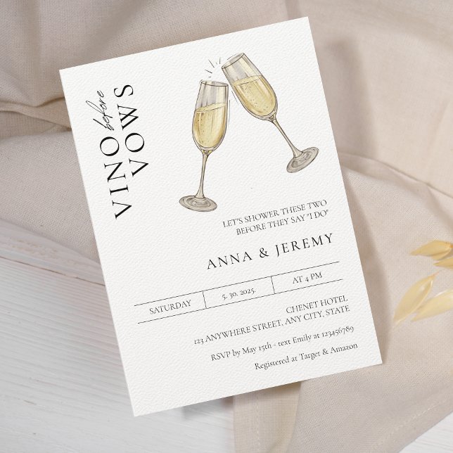 Vino before Vows Couples Shower Minimalist Modern Invitation (Creator Uploaded)