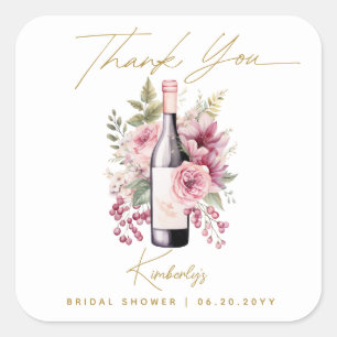 Vino before Vows Elegant Watercolor Bridal Shower Square Sticker