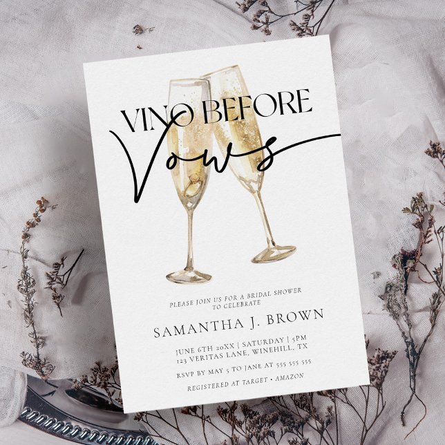 Vino Before Vows Elegant Wine Bridal Shower Invitation (Creator Uploaded)