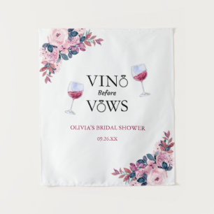 Vino Before Vows Floral Bridal Shower Backdrop Tapestry