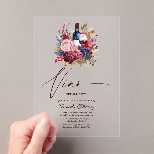 Vino Before Vows Floral Wine Bridal Shower Acrylic Invitations
