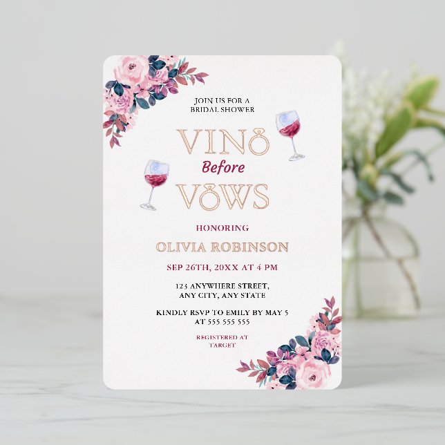 Vino Before Vows Floral Wine Theme Bridal Shower (Standing Front)