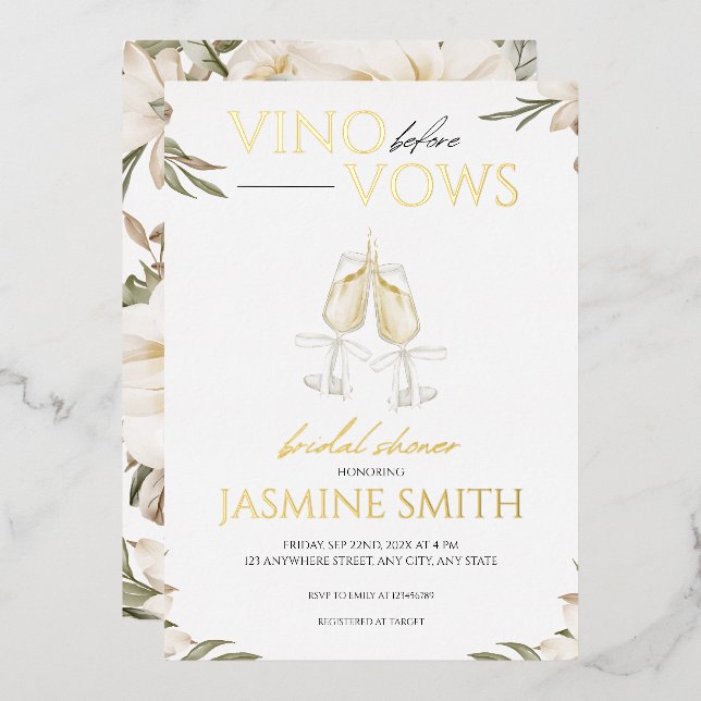 Vino before Vows Gold White Floral Bridal Shower (Front/Back)